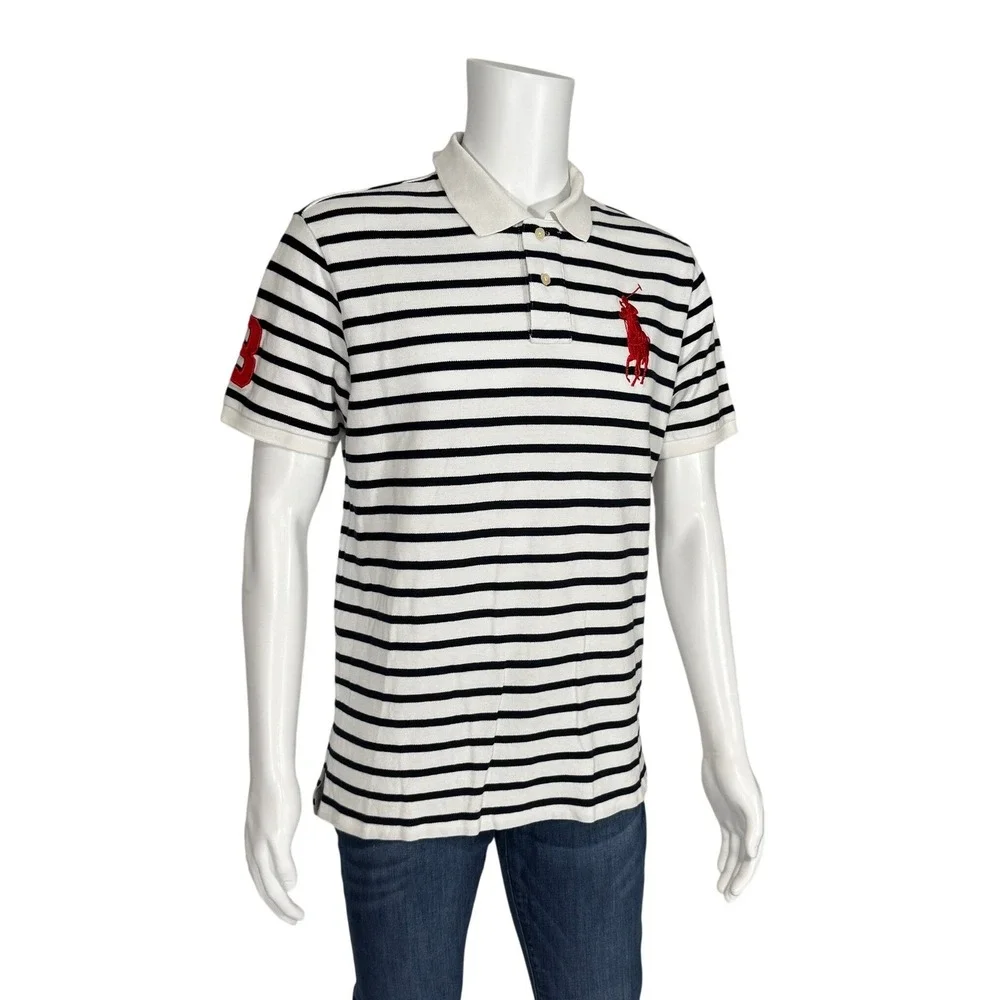 Polo Ralph Lauren Big Pony Striped Polo Shirt Youth/Boys XL White Navy Blue Red‎